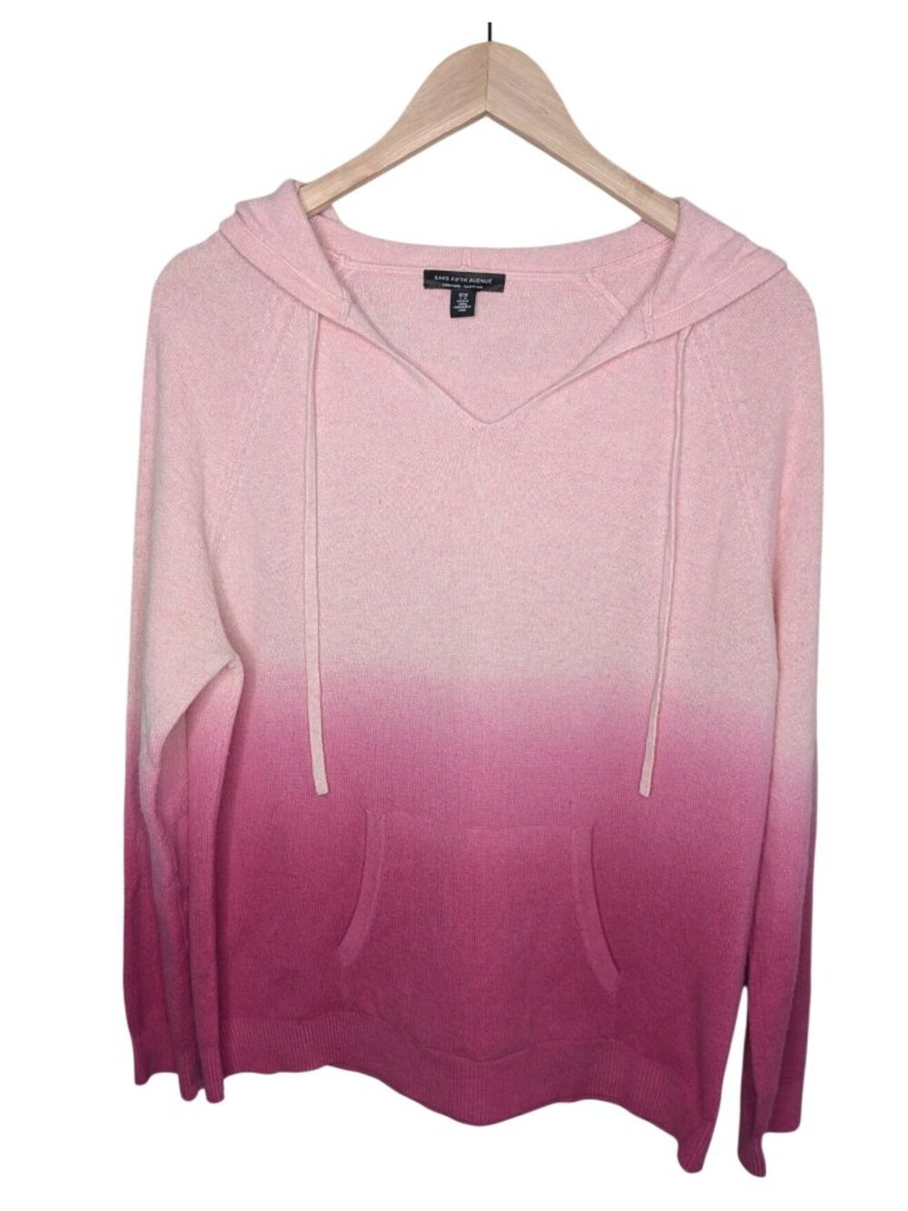Saks Fifth Avenue Pink Ombre Cashmere Knit Hoodie Large